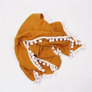 Burnt Orange Scarf Wrap with White Pom Pom Trim
